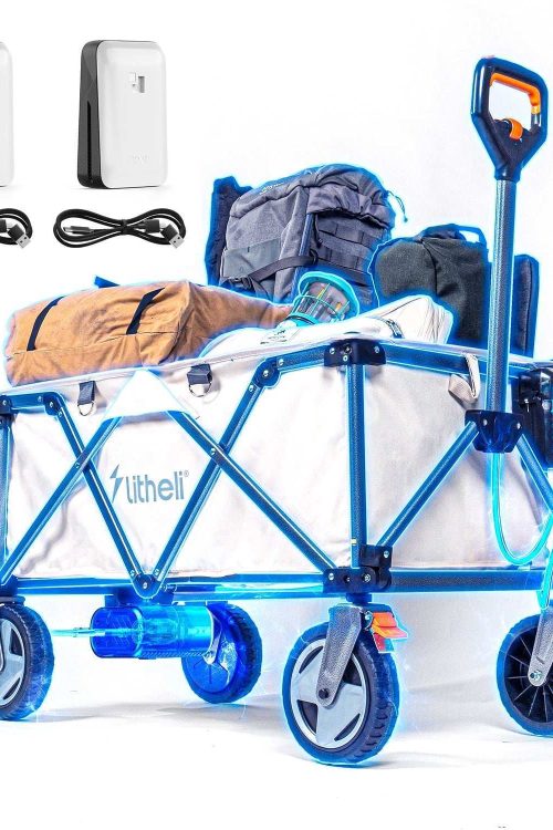 Litheli Electric Foldable Utility Camping Wagon with 2 Batteries